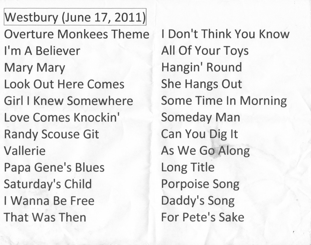 Monkees Westbury set list 6/17/11